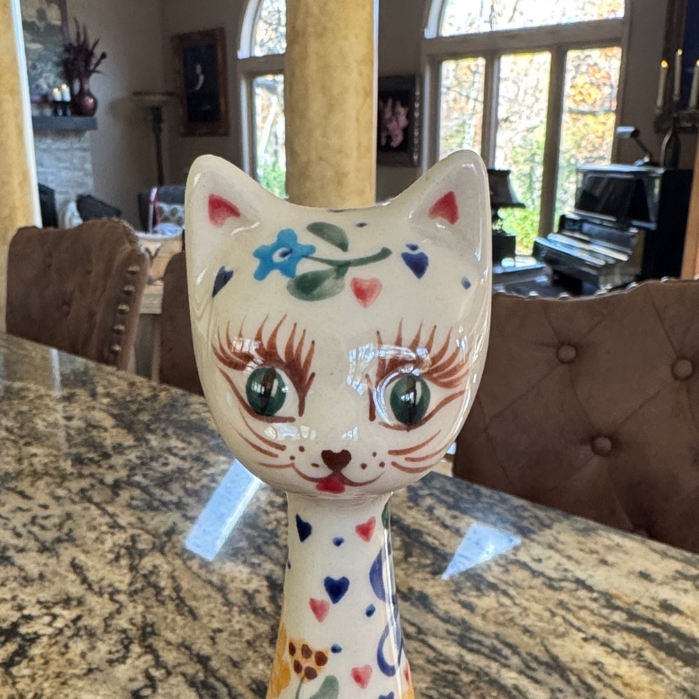 Polish Pottery KALICH Handpainted Cat 10” - Picture 5 of 5